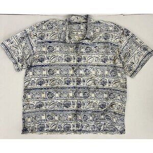 Vintage Rum Reggae Men's 3X Hawaiian Tropical Shell Seashell Batik Cotton Shirt